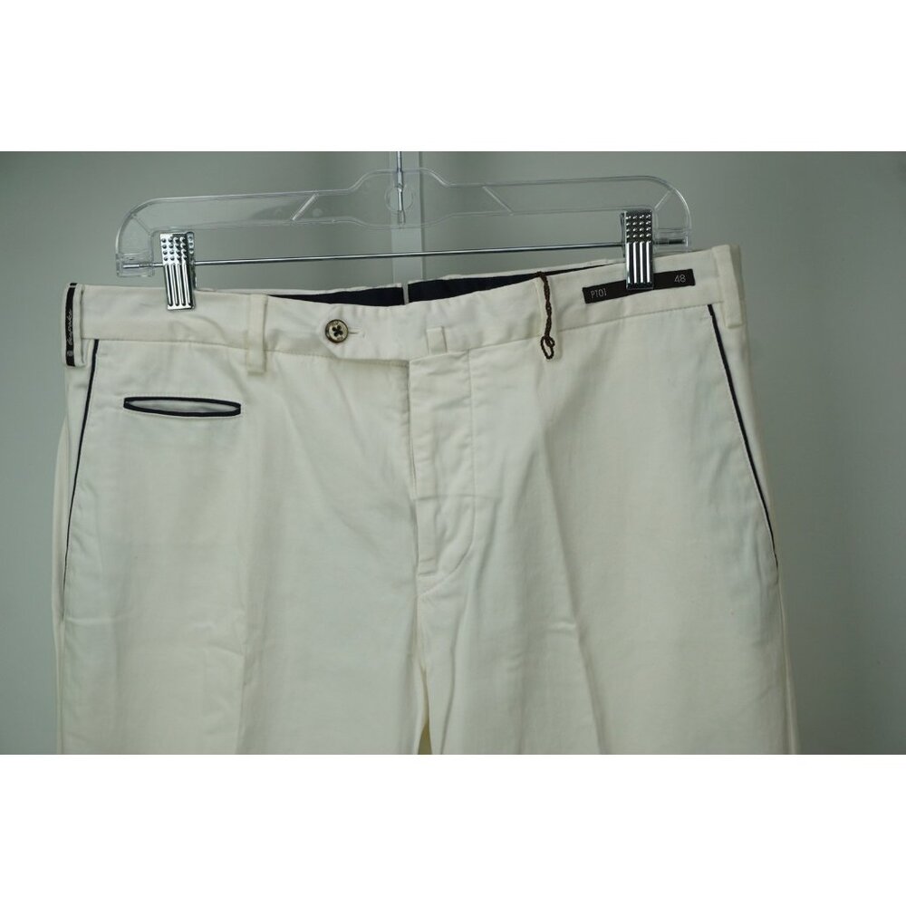 PT01 Pantaloni Torino Solid White Cotton Blend Stretch Pants Sz 48 Brand New